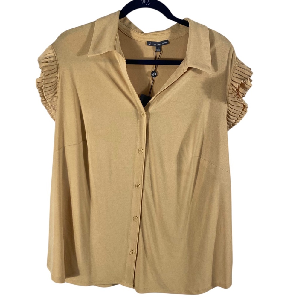 Adrianna Papell   Short sleeve Button-Up Blouse with Ruffled sleeves Sz 2X